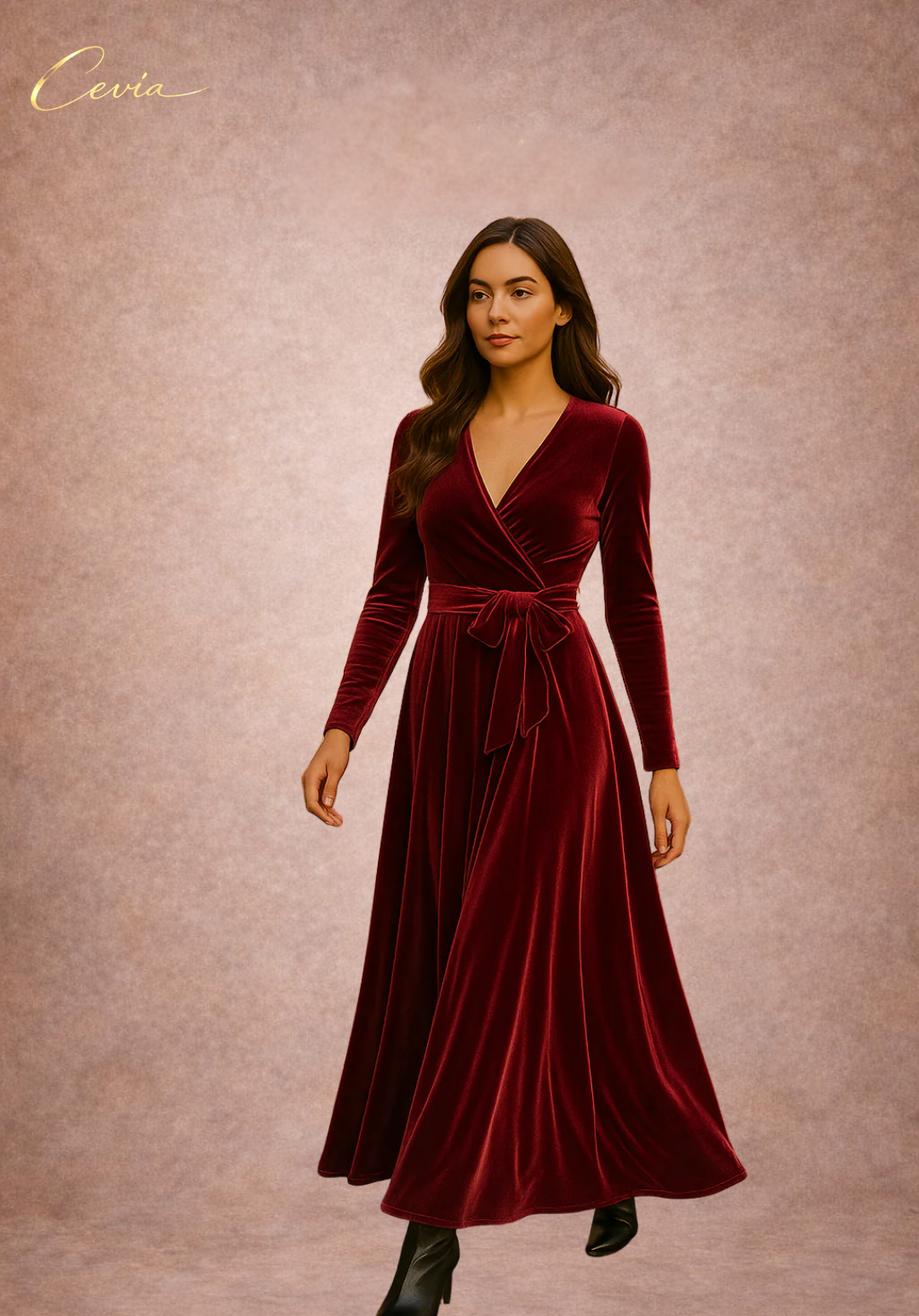 Velvet Wrap Surplice Maxi Dress