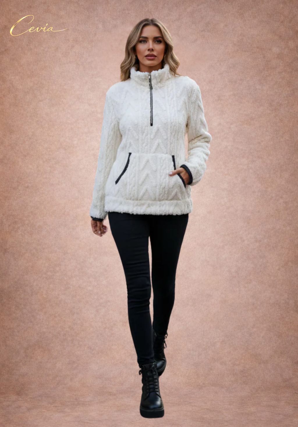 The Ivoria Textured Sherpa Half-Zip Plus Size