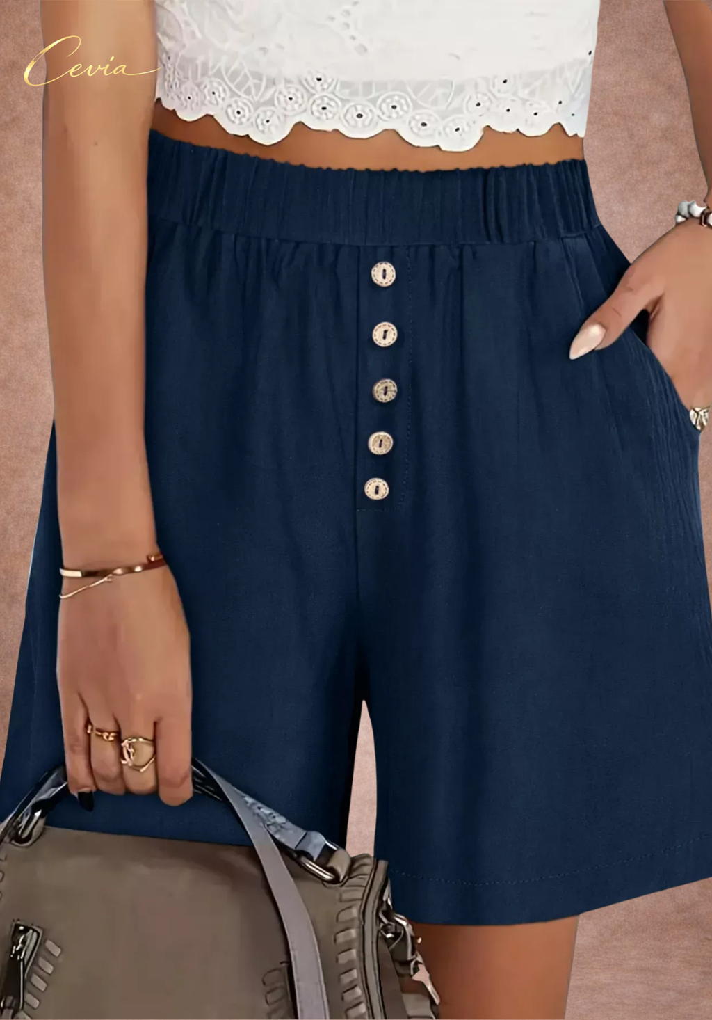 High-Waist Button-Front Flow Shorts