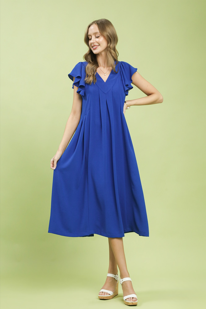 Ruffle Sleeve Pleated Midi Dress