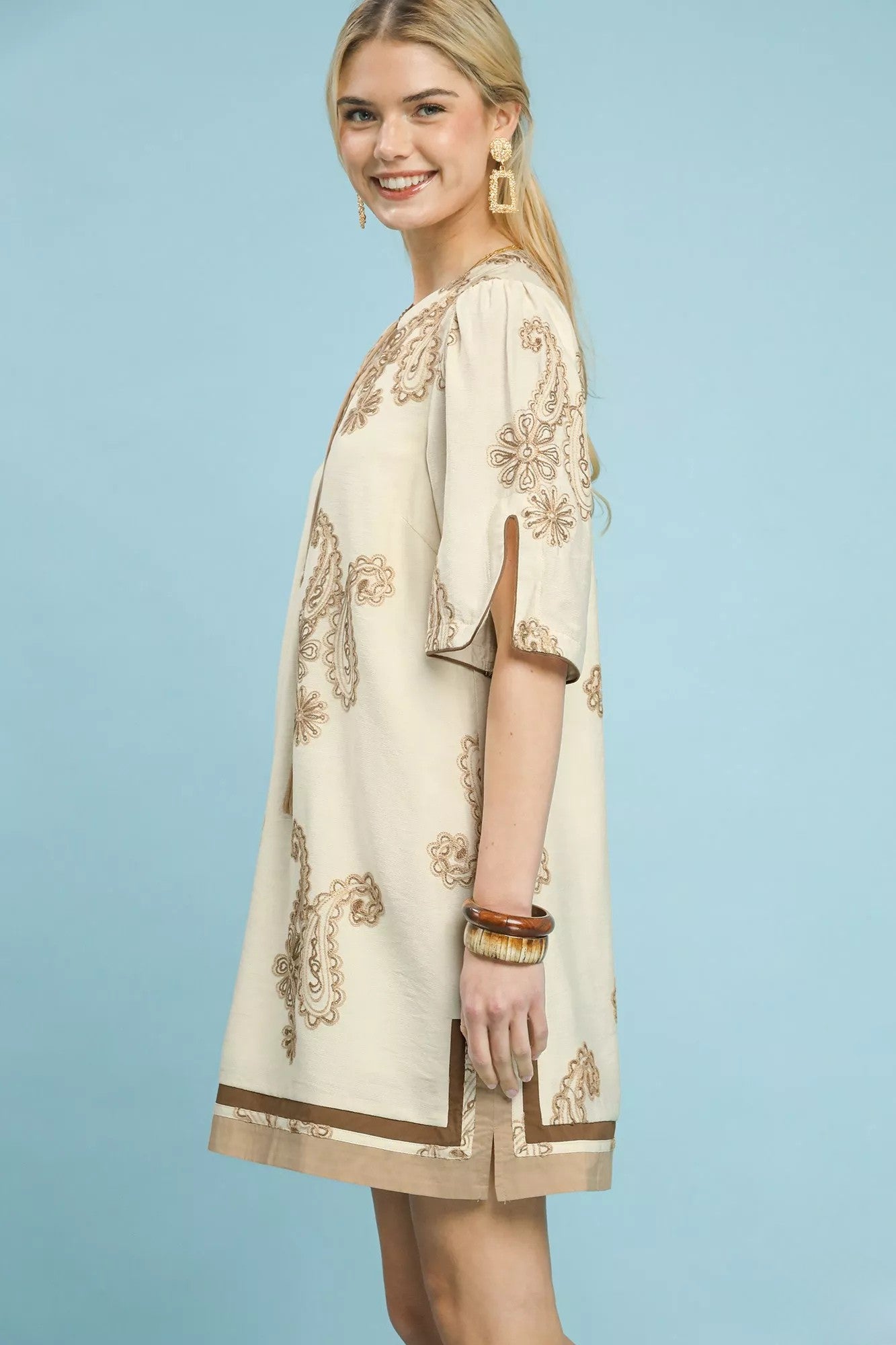 Embroidered Tassel Shift Dress