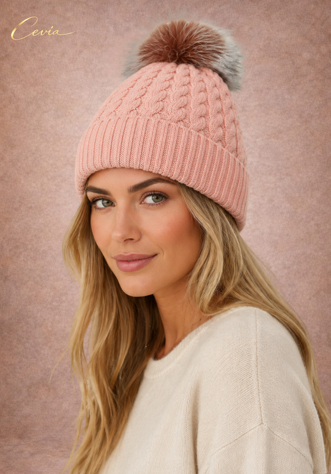 The Fioralle Cable-Pom Knit Beanie