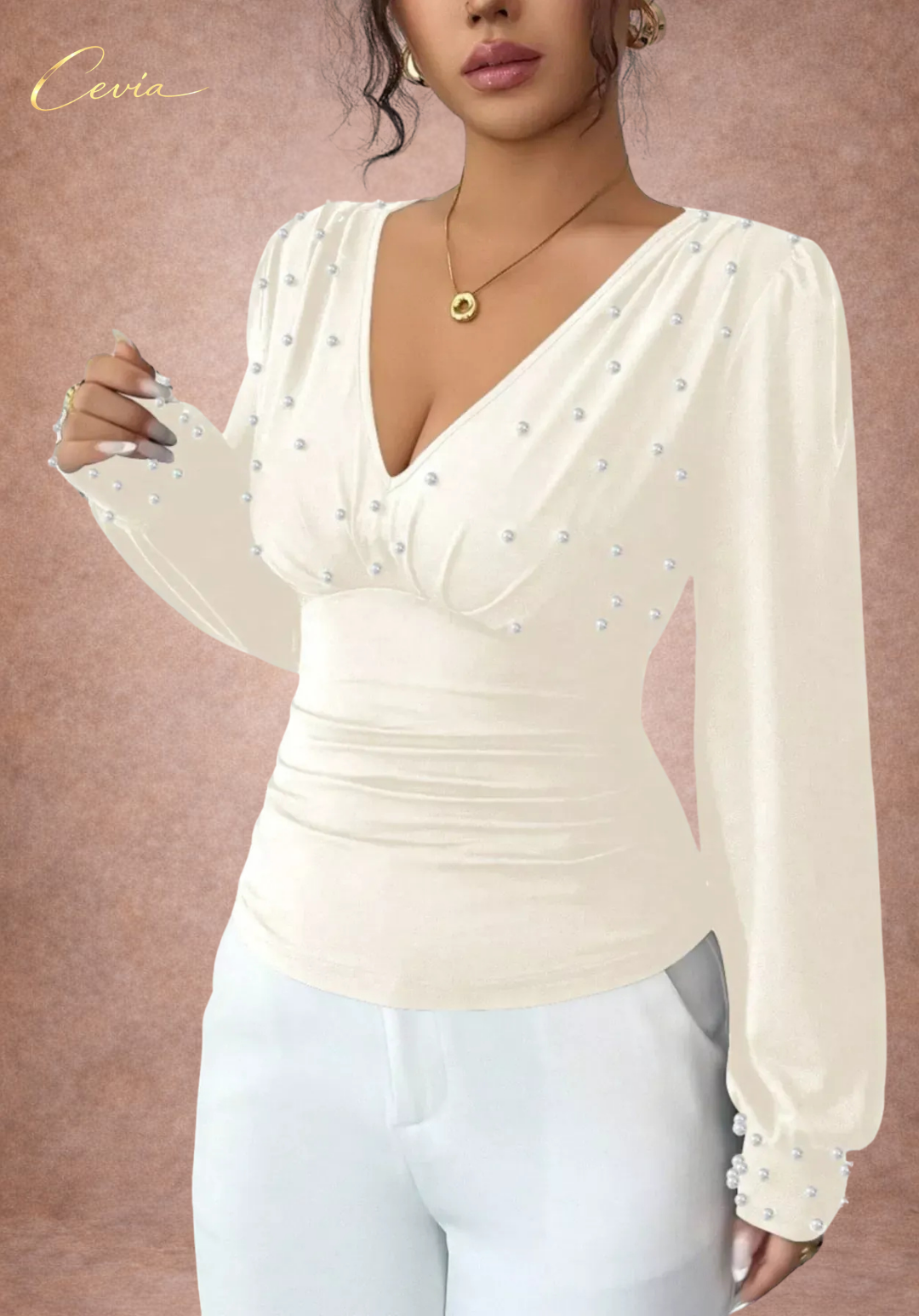 The Marivelle Pearl-Ruched Silhouette Top