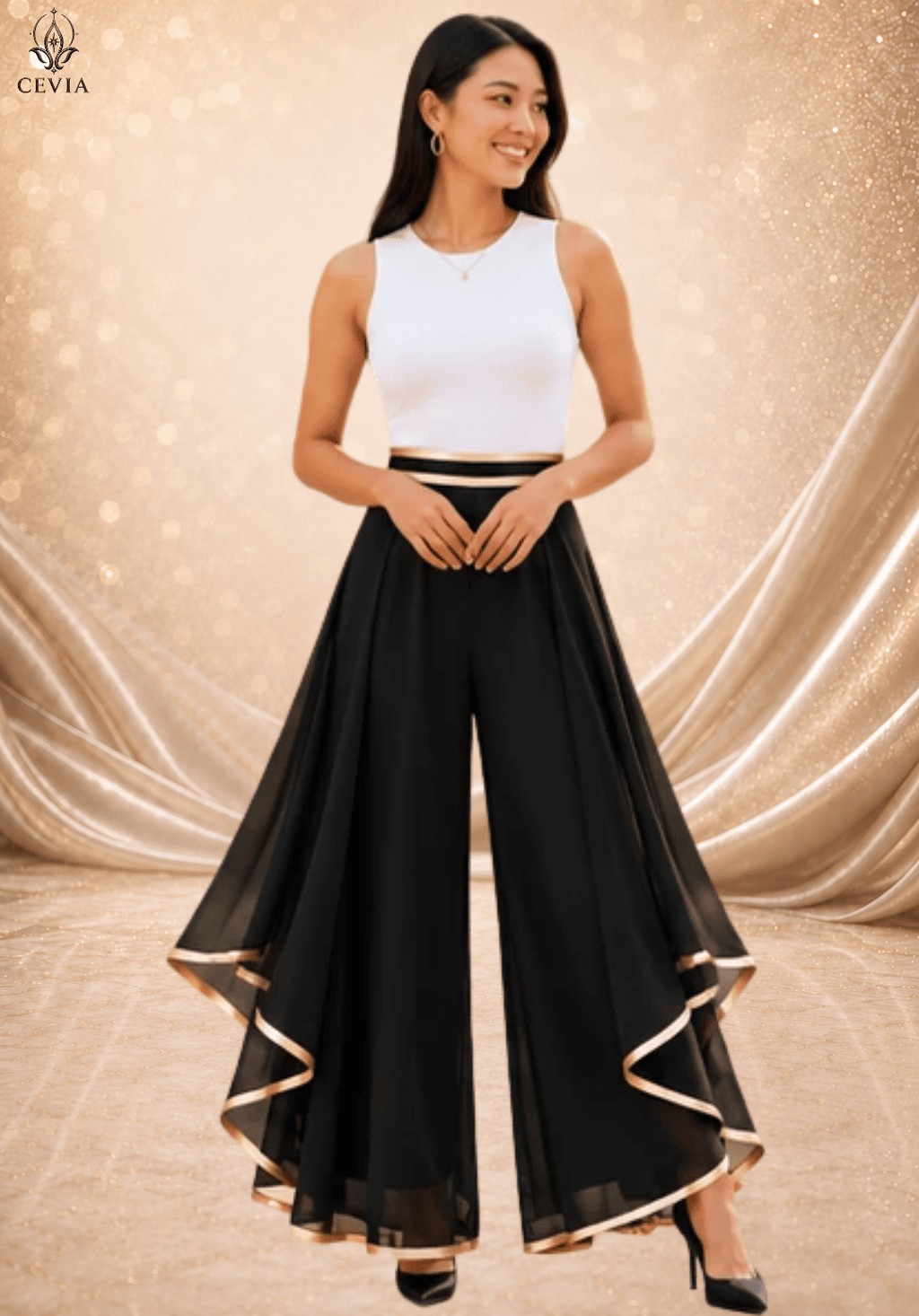 The Gilded Cascade Wide-Leg Pants