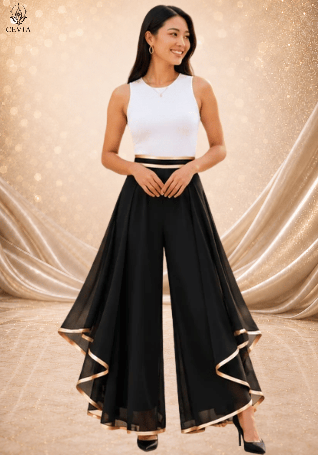 The Gilded Cascade Wide-Leg Pants