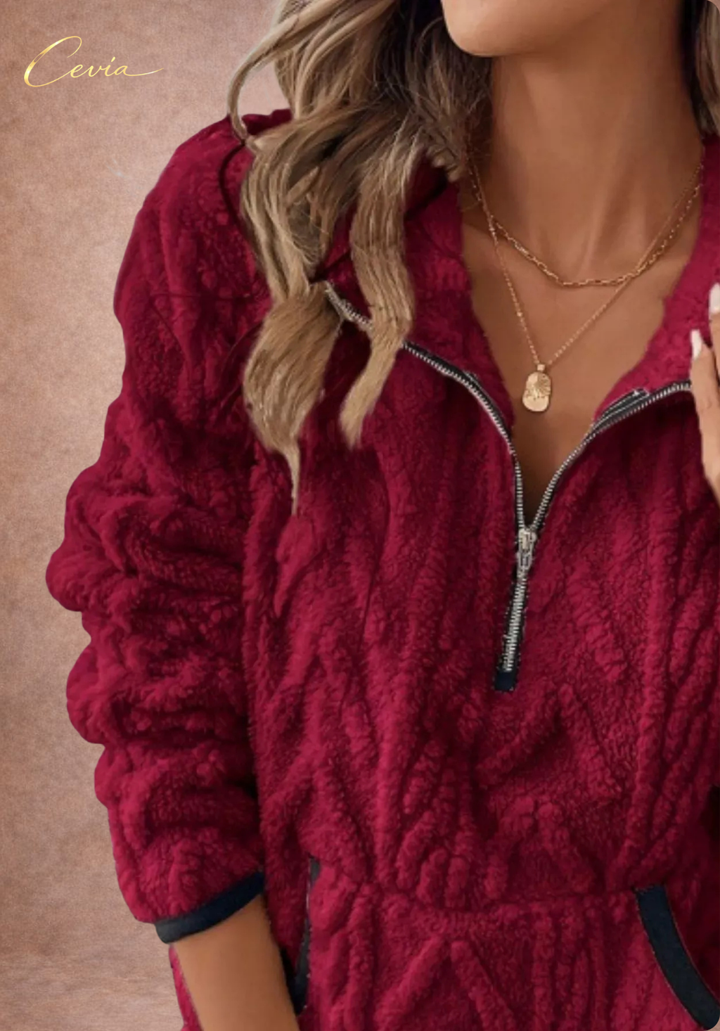 The Ivoria Textured Sherpa Half-Zip Plus Size