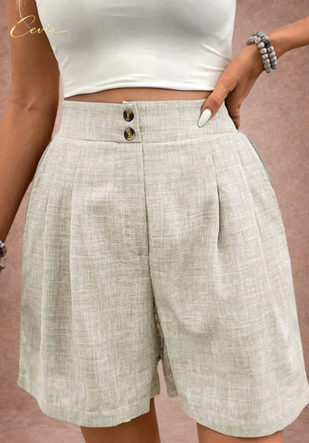 CEVIA High-Waist Button Shorts