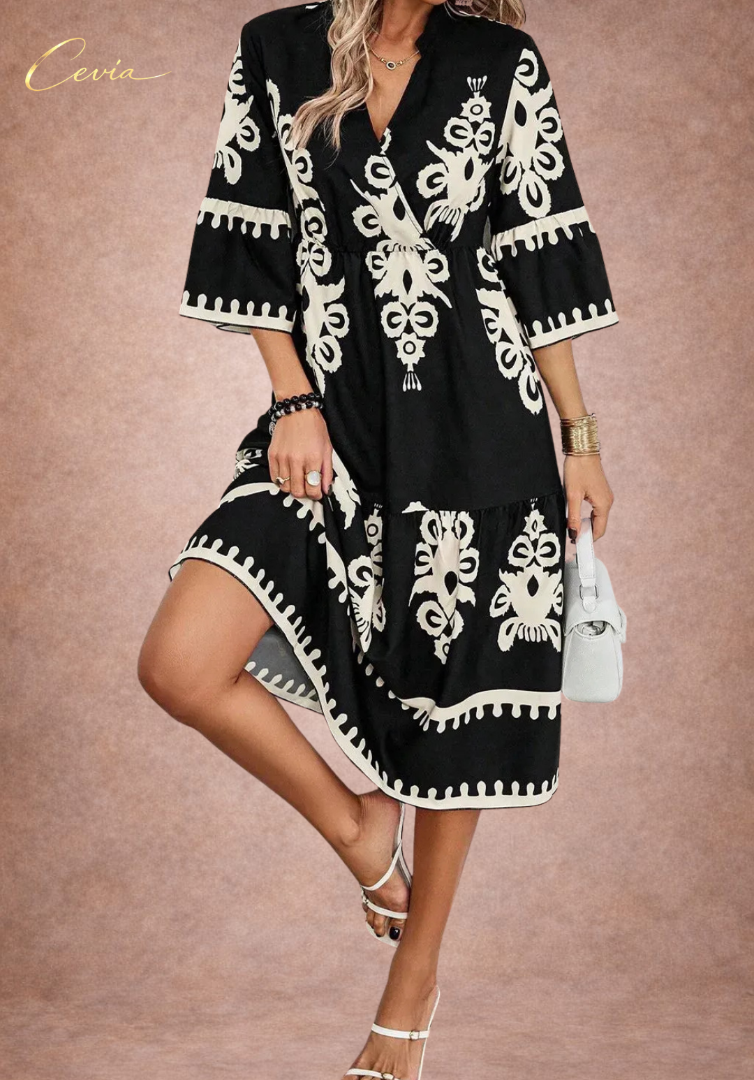 Bohemian V-Neck Tiered Mini Dress