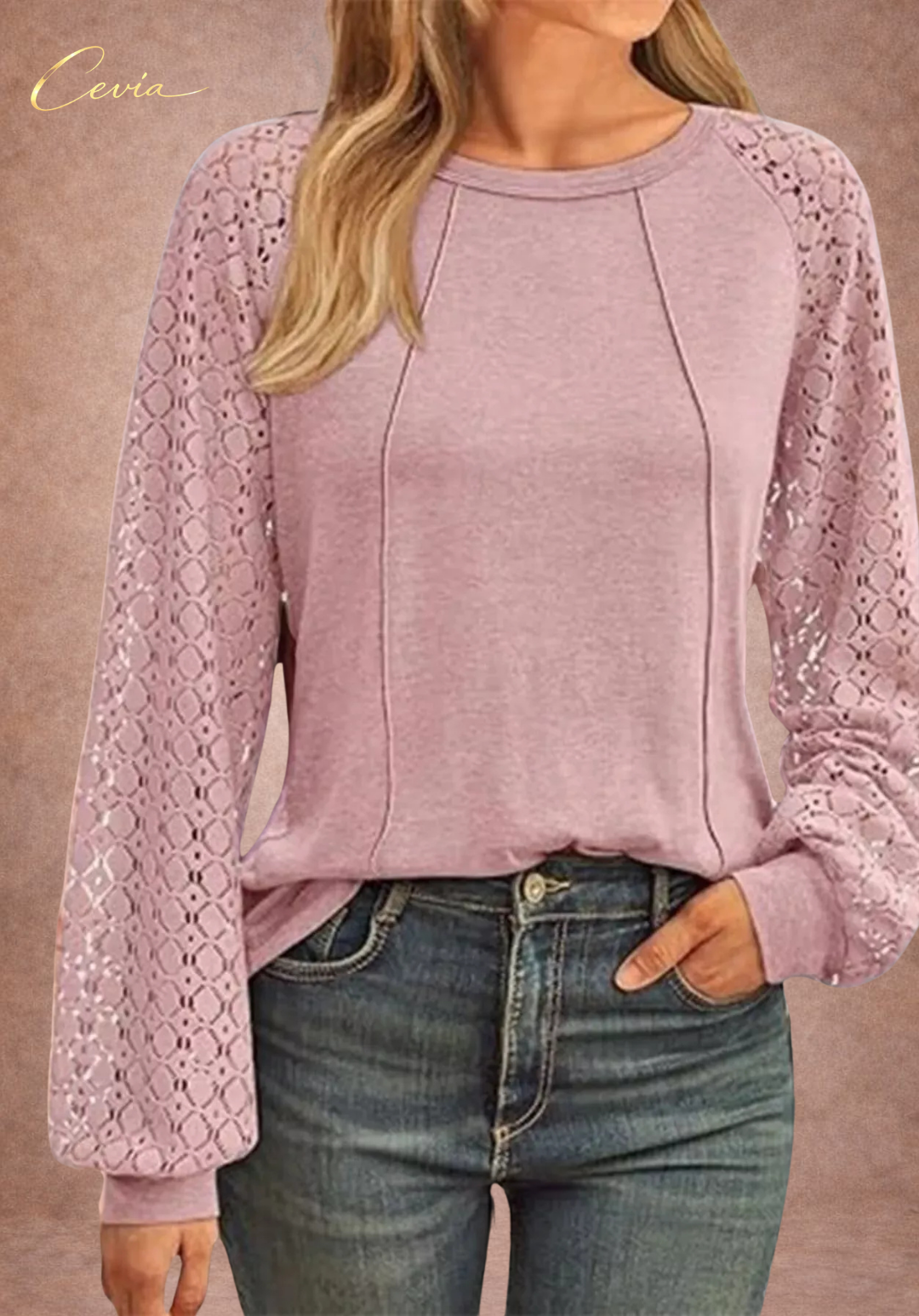 The Lysandra Lace-Sleeve Seamline Top