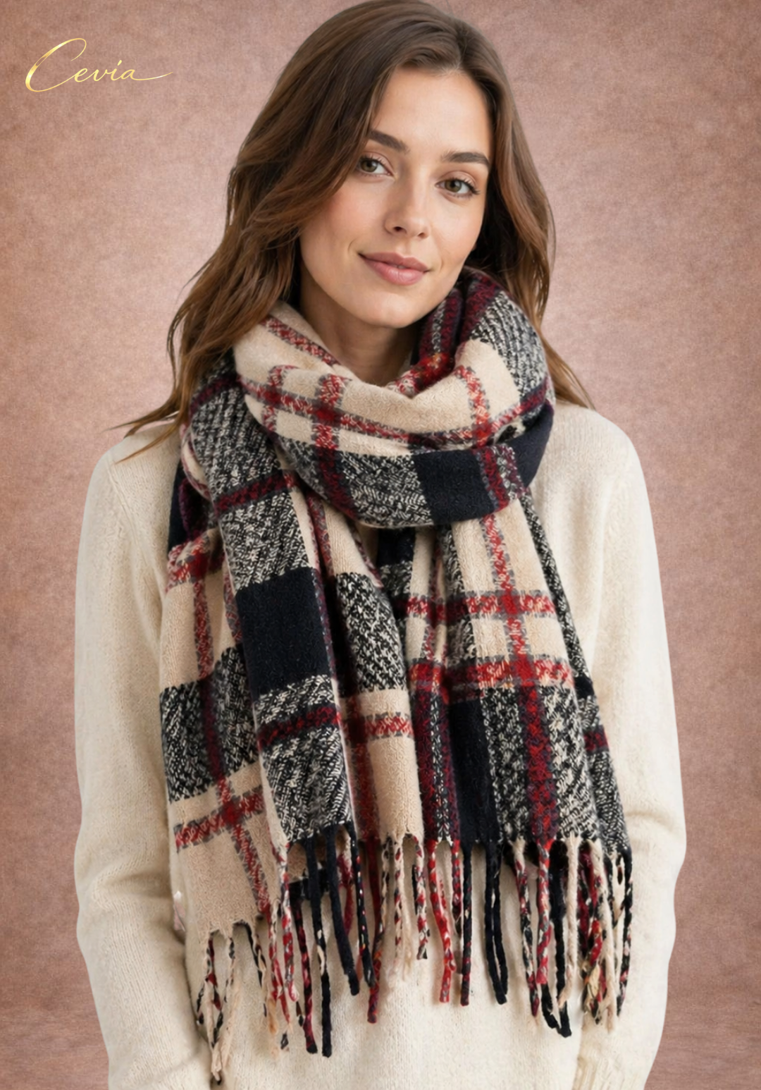 The Madelle Plaid Fringe Scarf