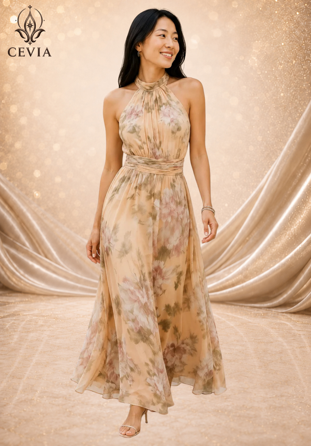 The Romantic Halter Floral Maxi Dress