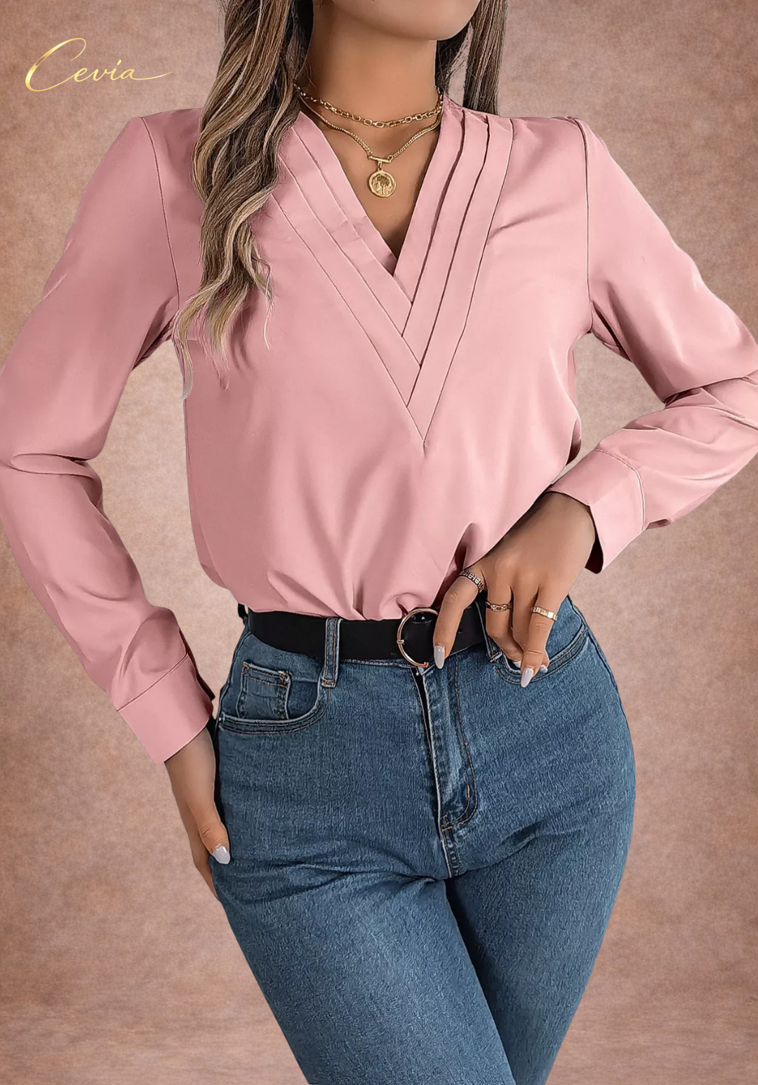 The Celestine Pleat-Detail Luxe Blouse
