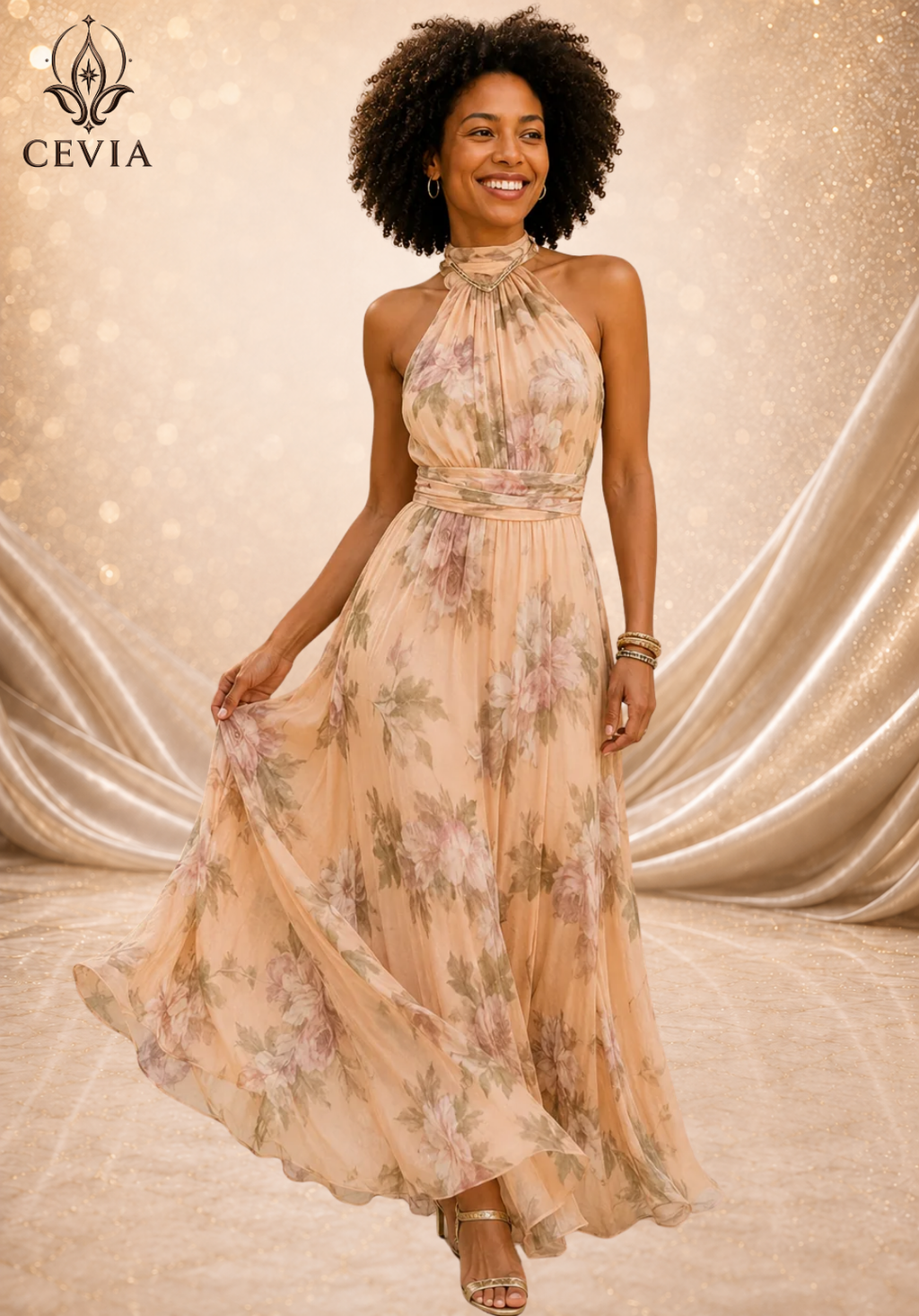 The Romantic Halter Floral Maxi Dress
