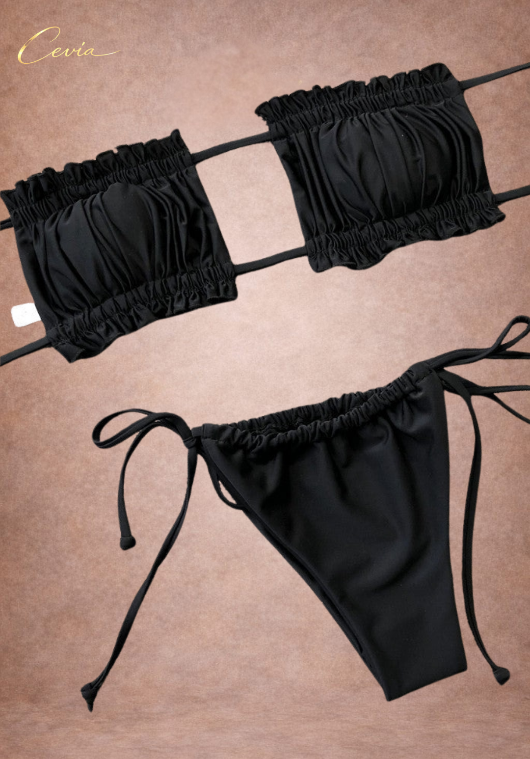 Lilac Dot Ruched Bandeau Bikini Set