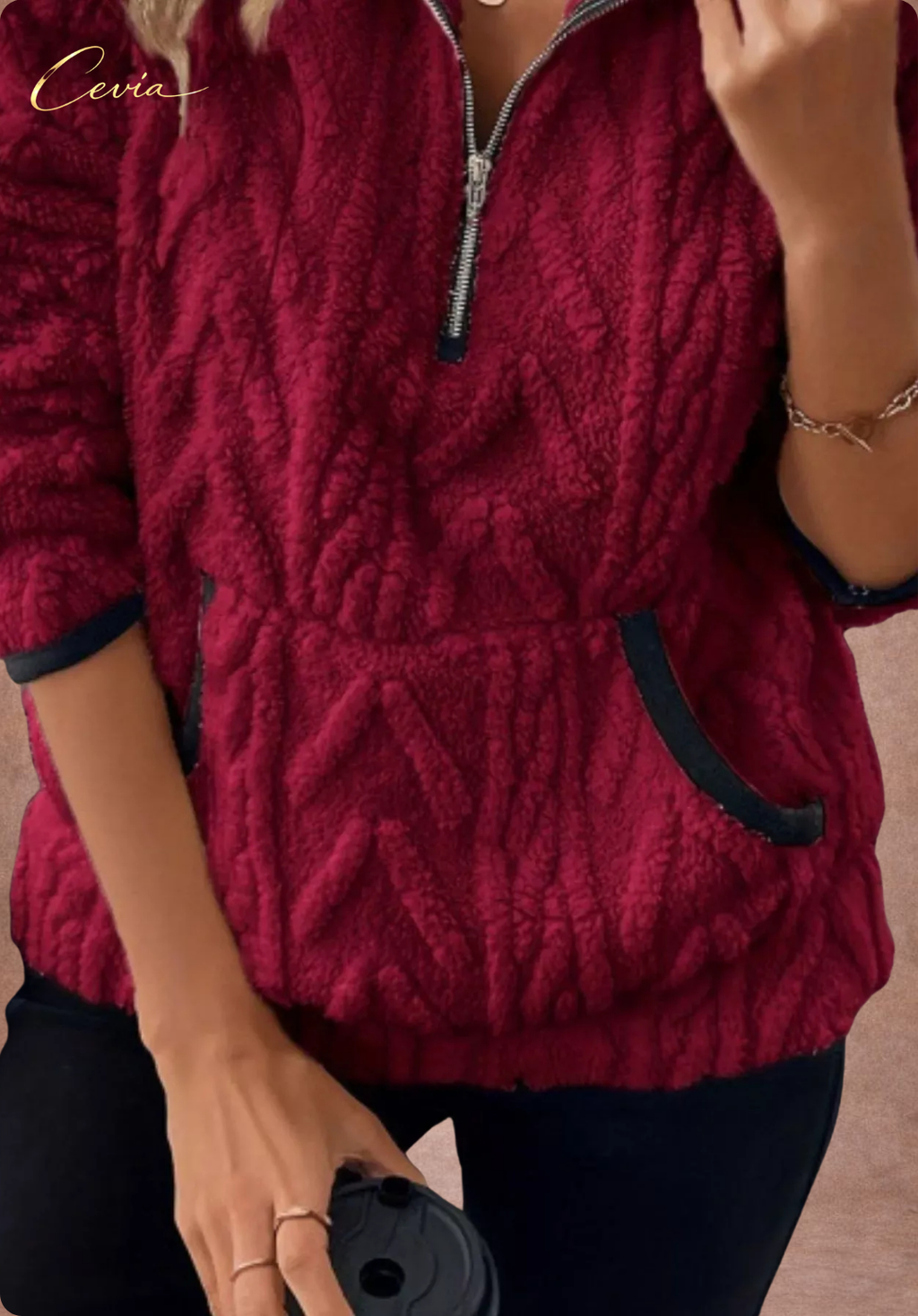 The Ivoria Textured Sherpa Half-Zip Plus Size