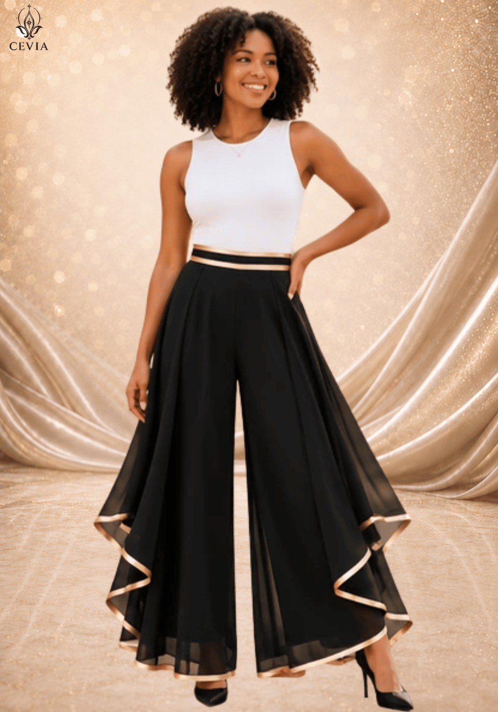 The Gilded Cascade Wide-Leg Pants