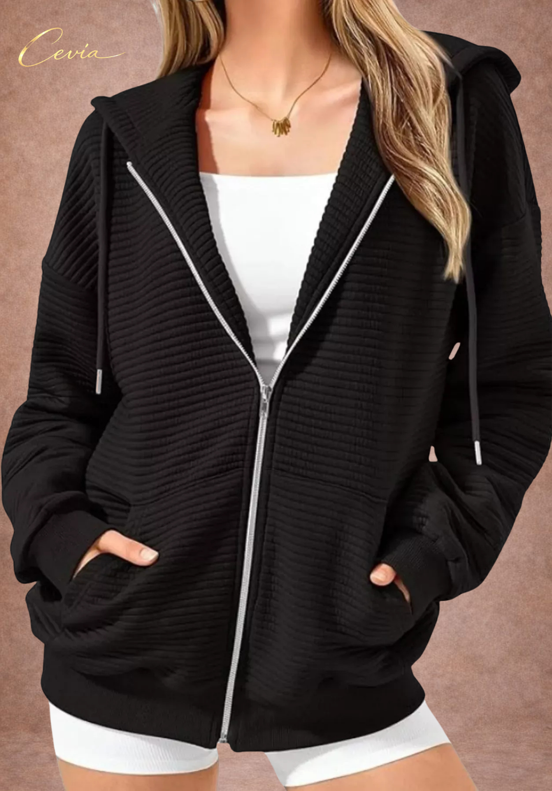 The Nyelle Ribbed Plush Zip Hoodie