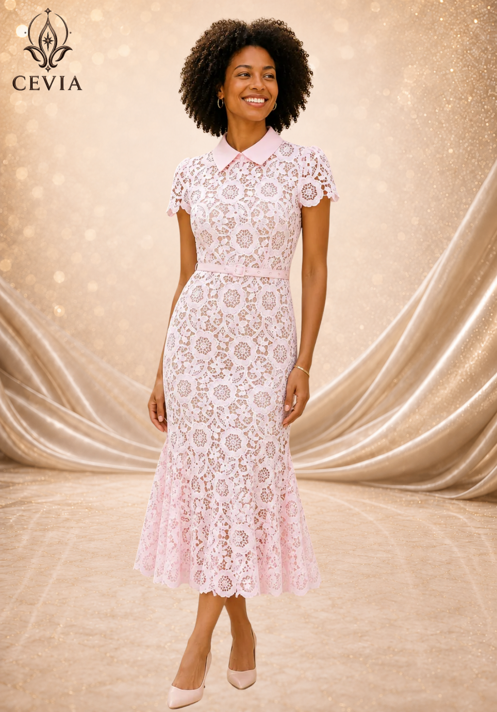 The Floral Lace Collared Mermaid Midi Dress