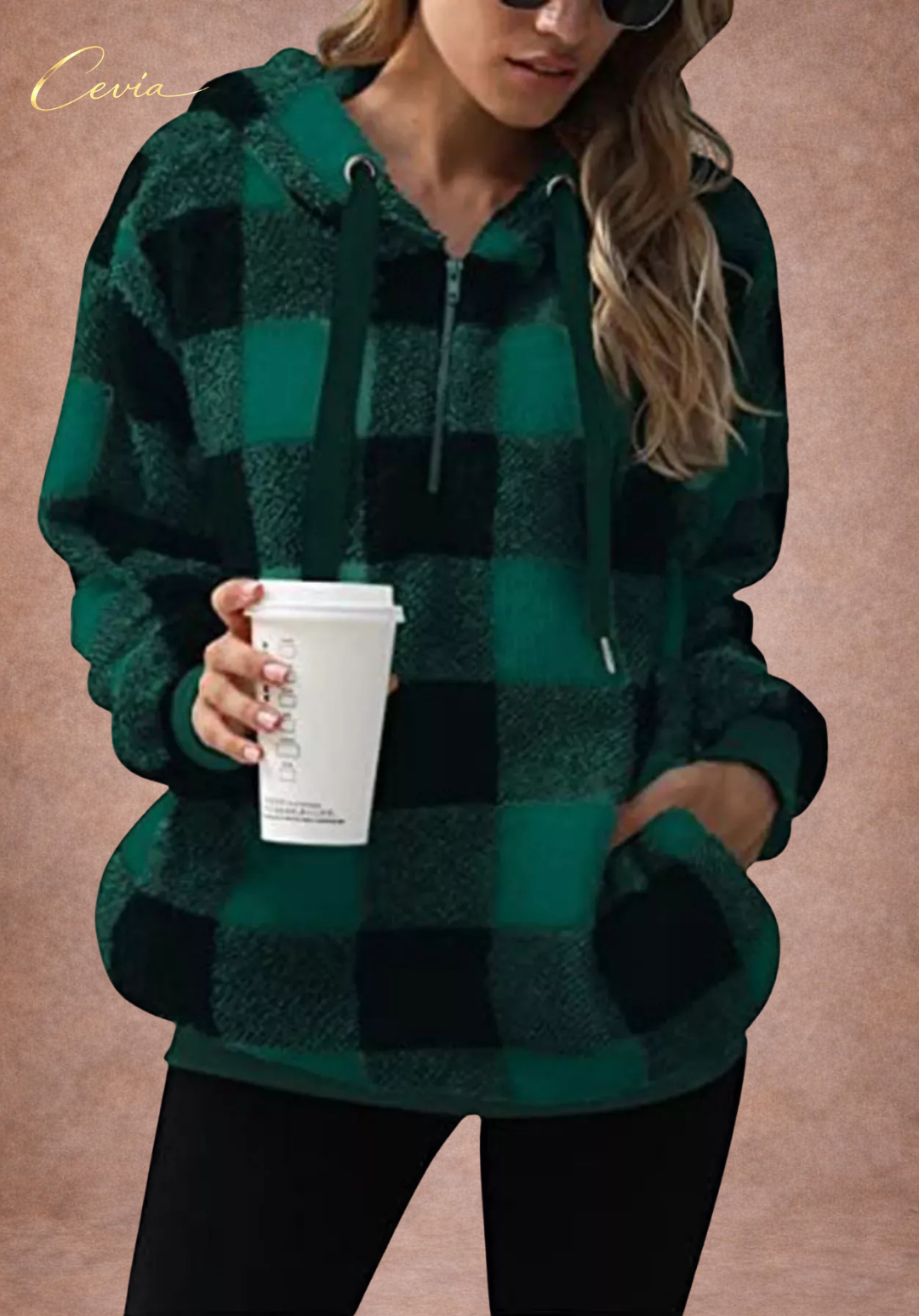 The Marcellinne Checkered Sherpa Hoodie plus size