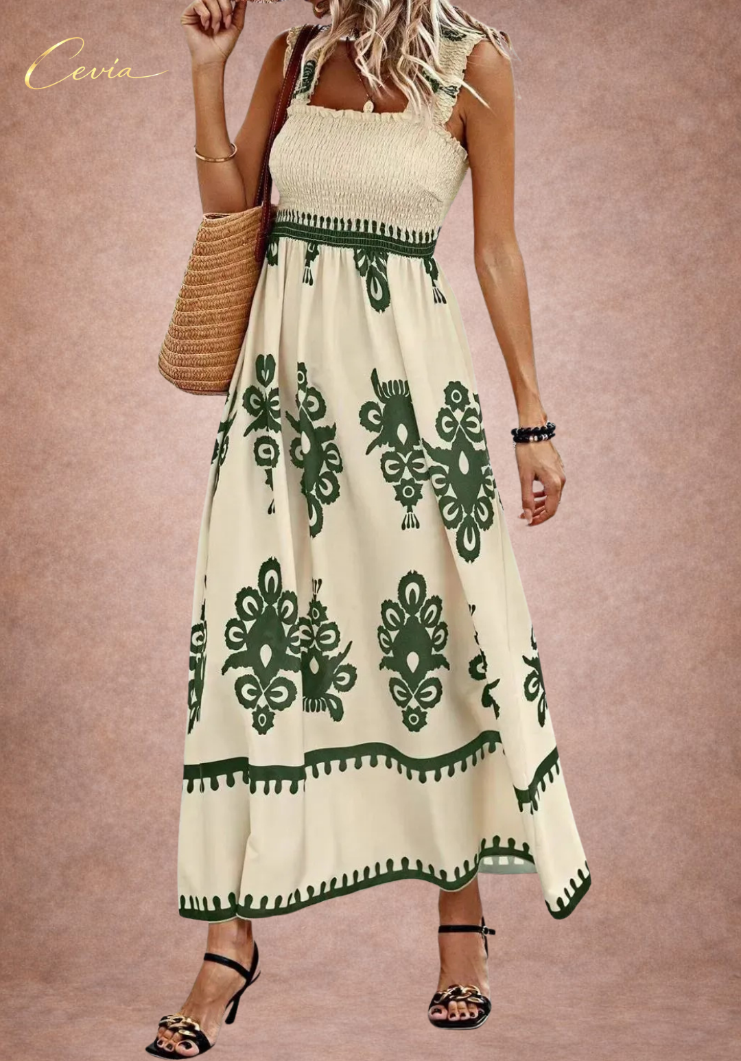 The Elara Smocked Midi Dress