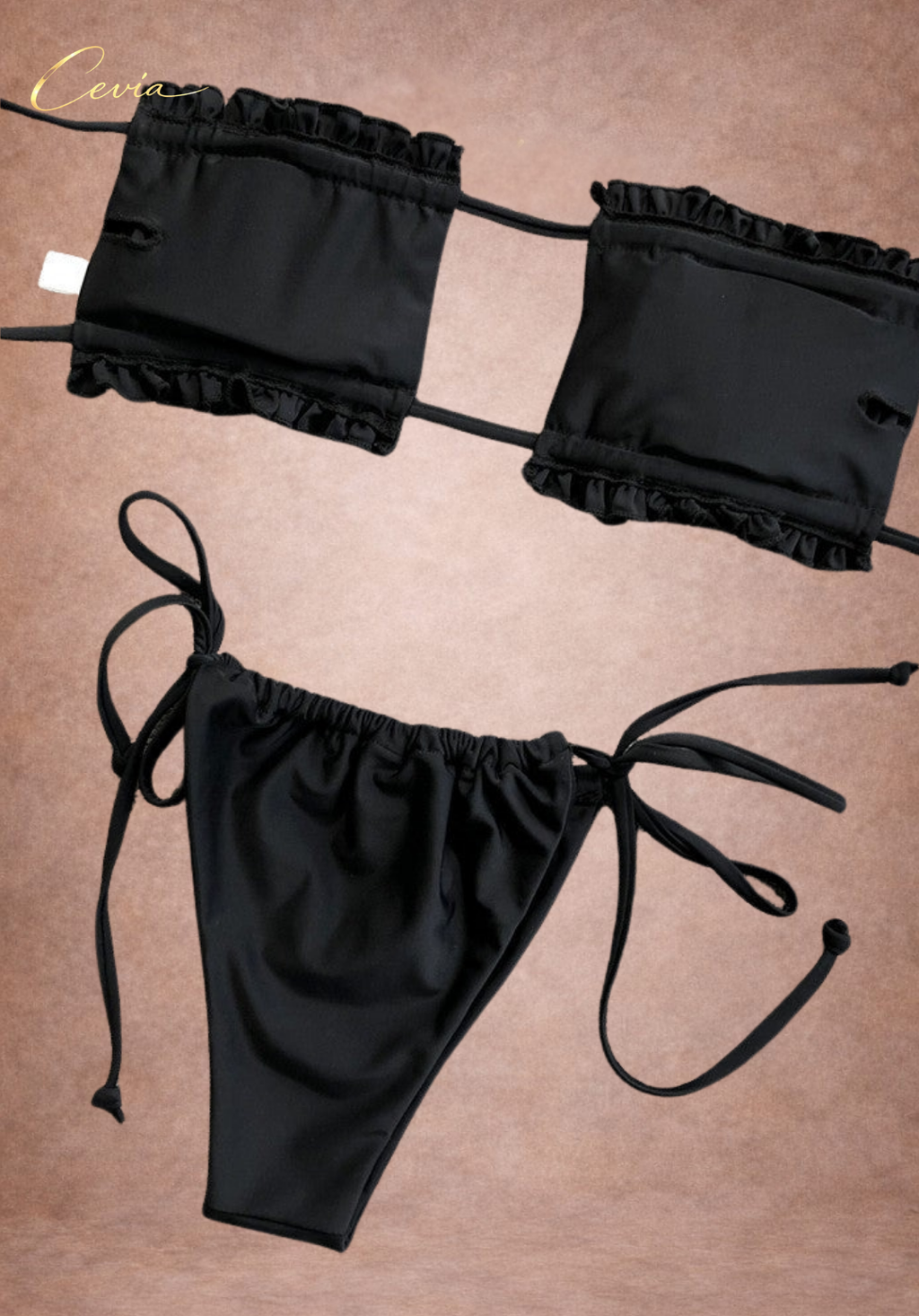 Lilac Dot Ruched Bandeau Bikini Set