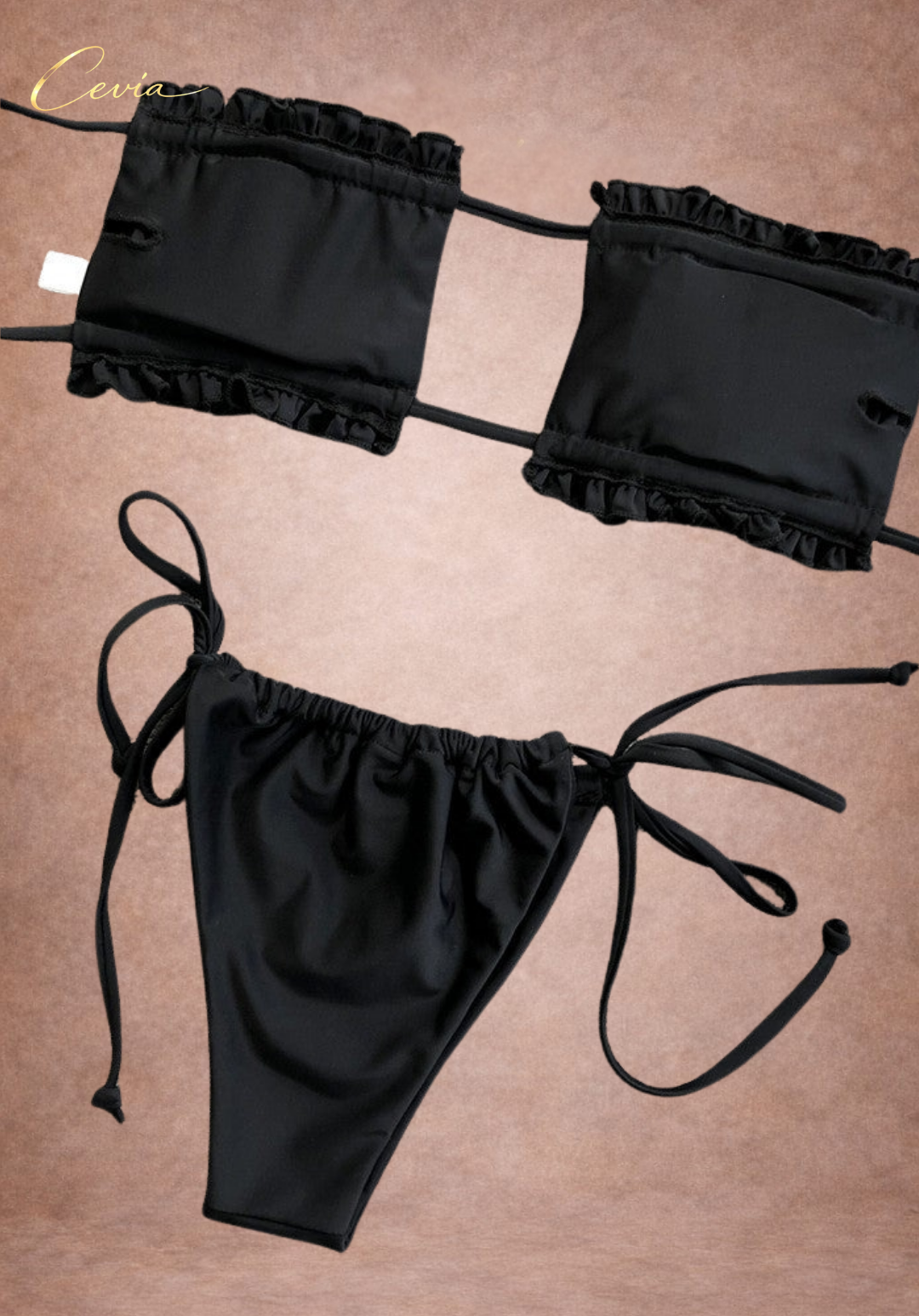 Lilac Dot Ruched Bandeau Bikini Set