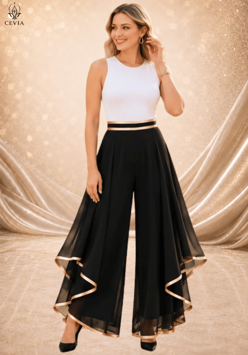 The Gilded Cascade Wide-Leg Pants
