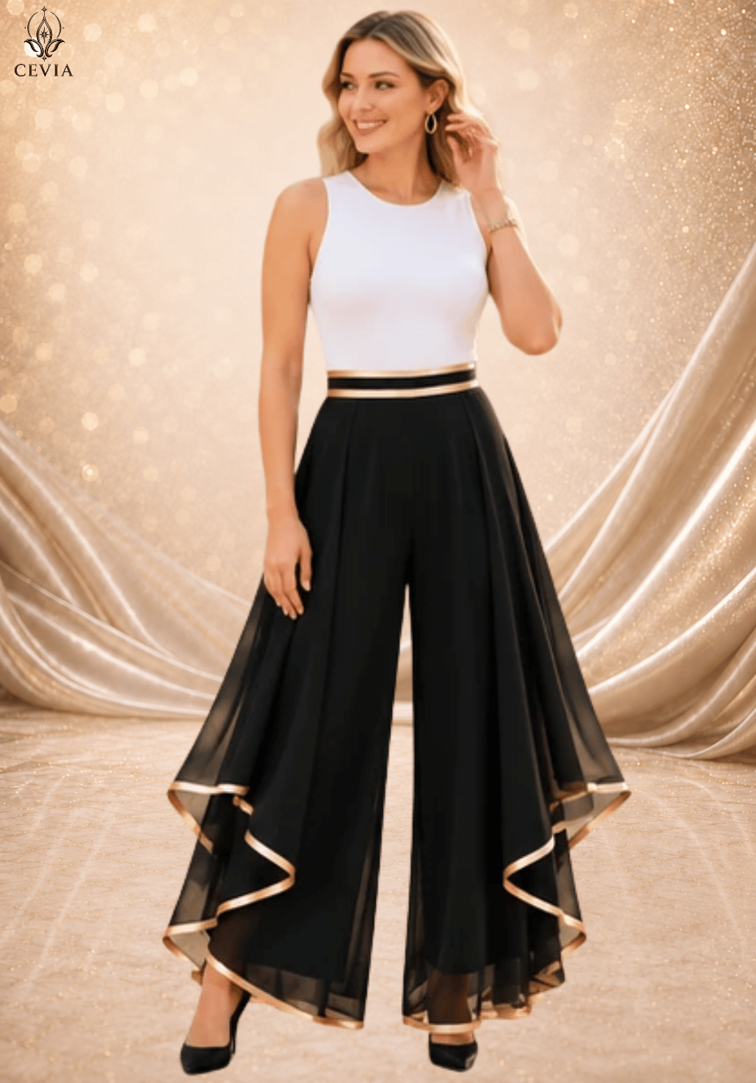 The Gilded Cascade Wide-Leg Pants