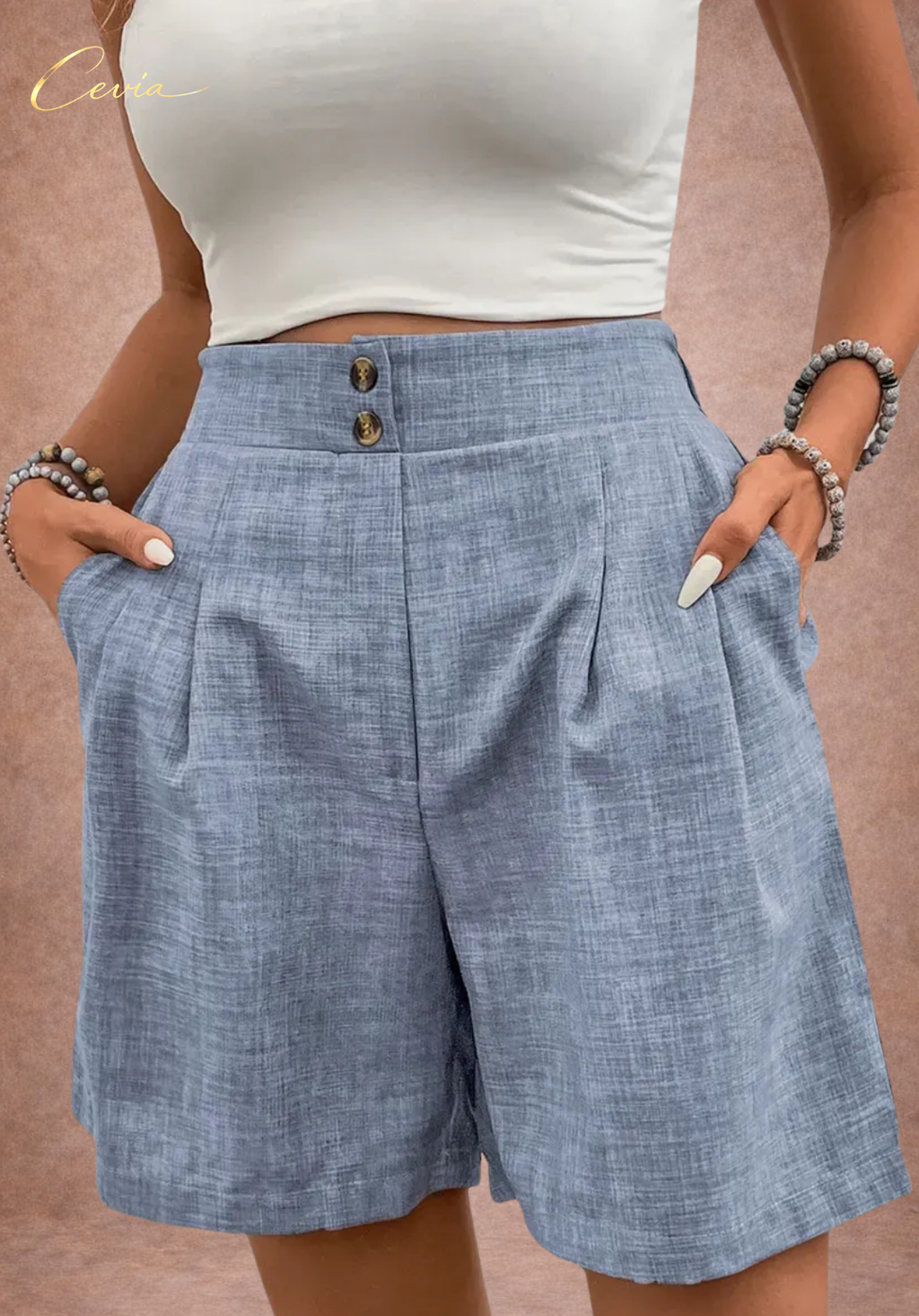 CEVIA High-Waist Button Shorts