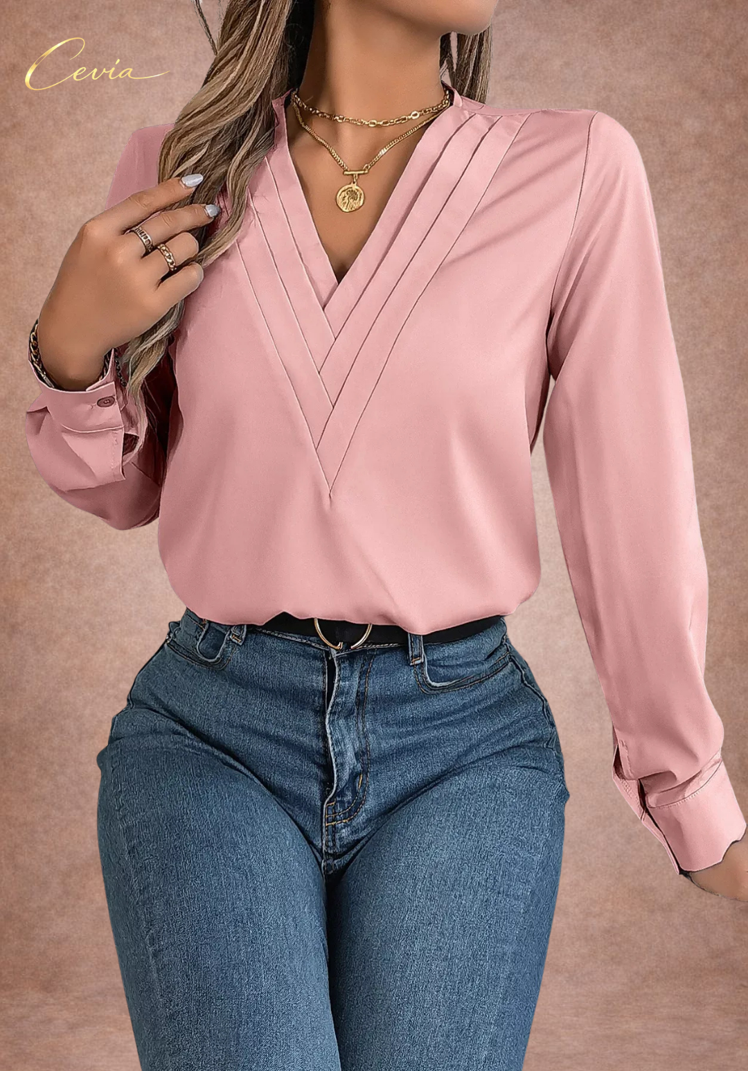 The Celestine Pleat-Detail Luxe Blouse