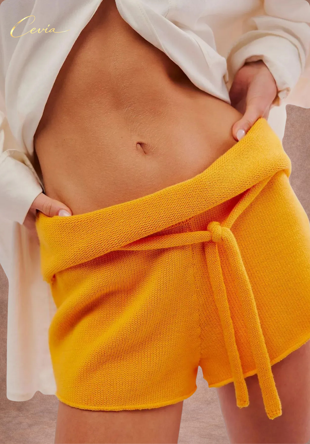 CEVIA Knit-Texture Tie-Waist Shorts