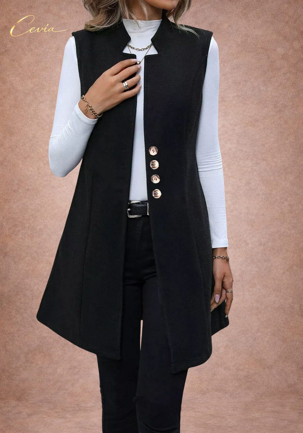 Sculpted Elegance Sleeveless Coat