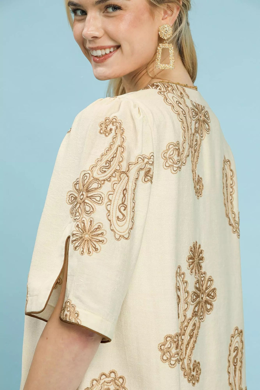 Embroidered Tassel Shift Dress