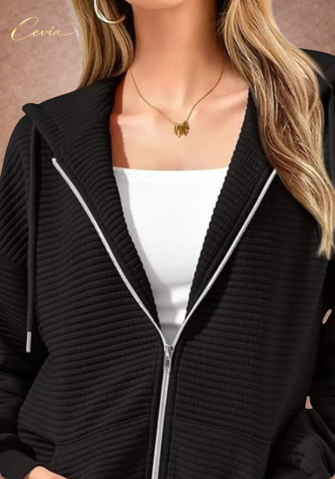 The Nyelle Ribbed Plush Zip Hoodie