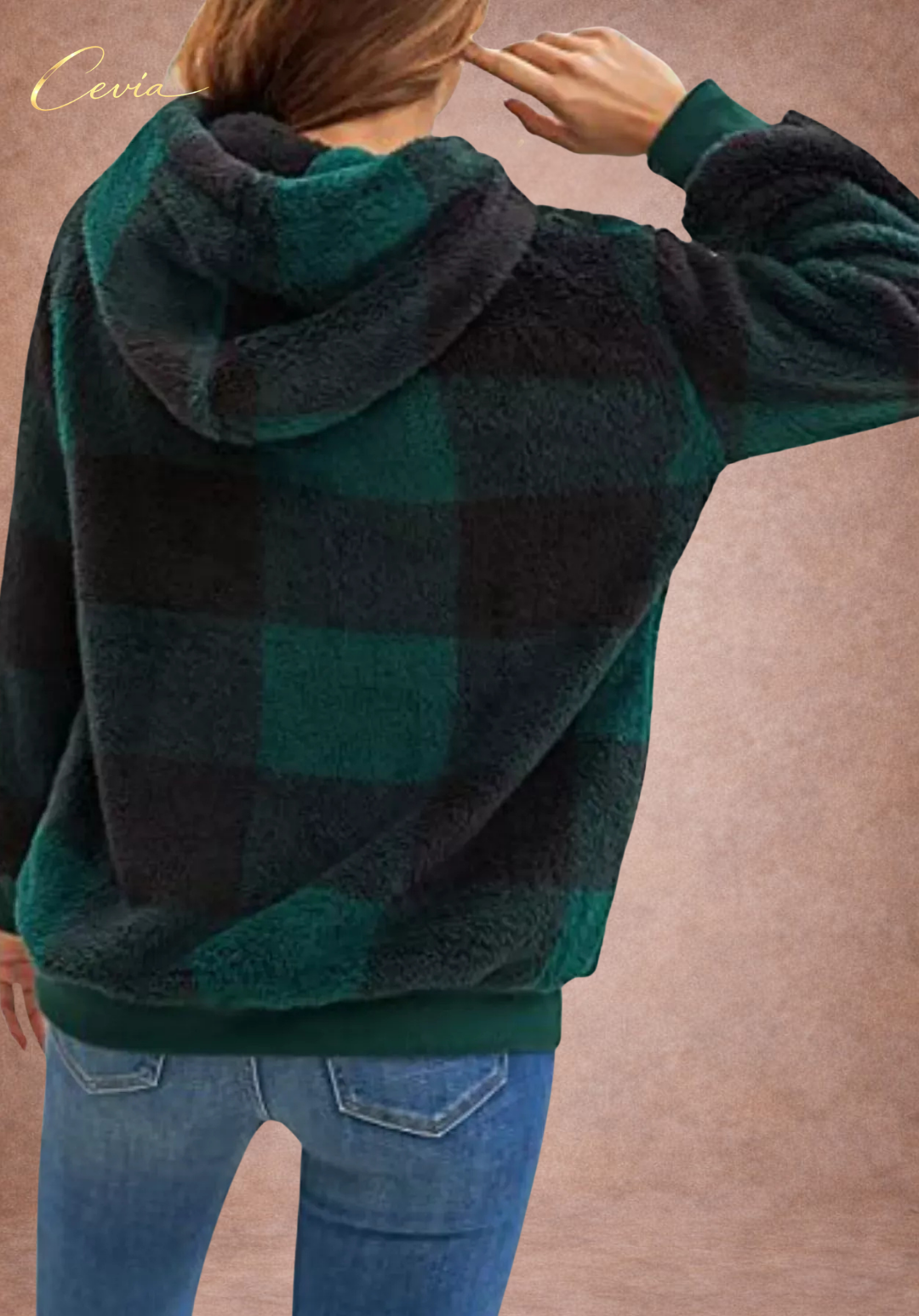 The Marcellinne Checkered Sherpa Hoodie plus size