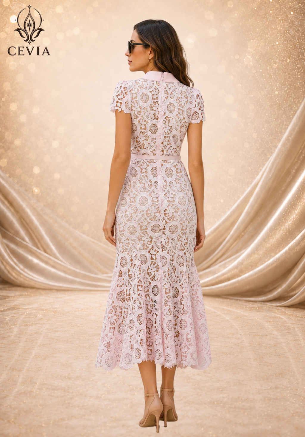 The Floral Lace Collared Mermaid Midi Dress