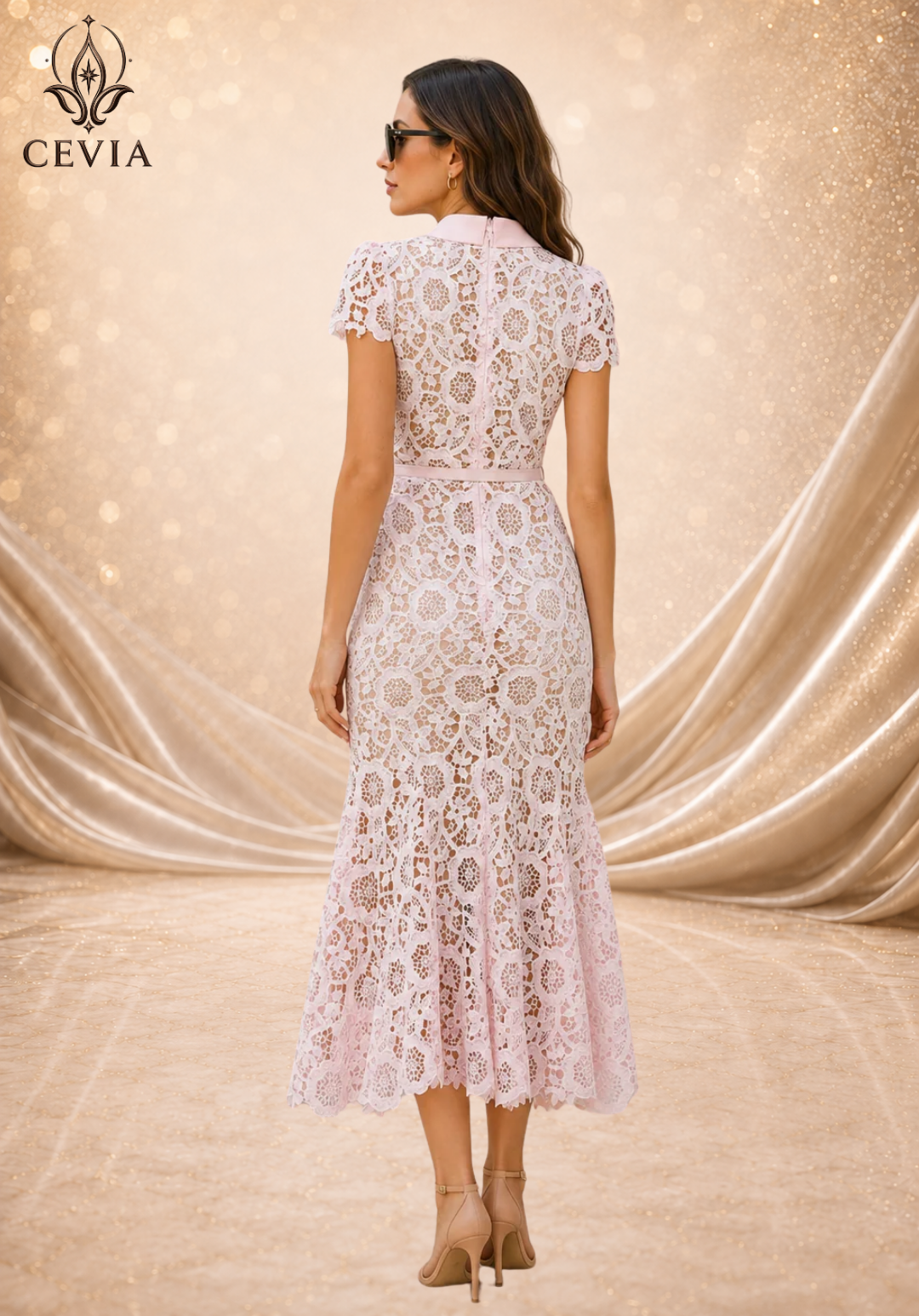 The Floral Lace Collared Mermaid Midi Dress