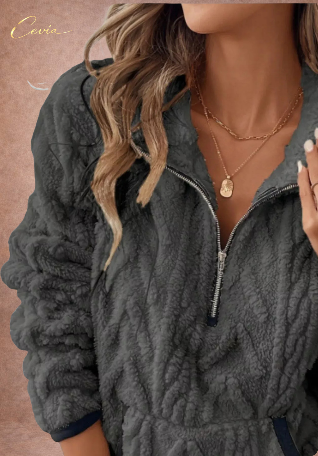 The Ivoria Textured Sherpa Half-Zip Plus Size