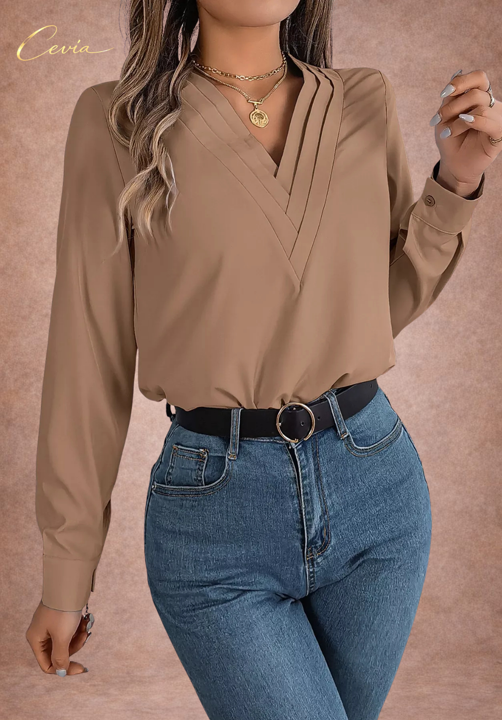 The Celestine Pleat-Detail Luxe Blouse