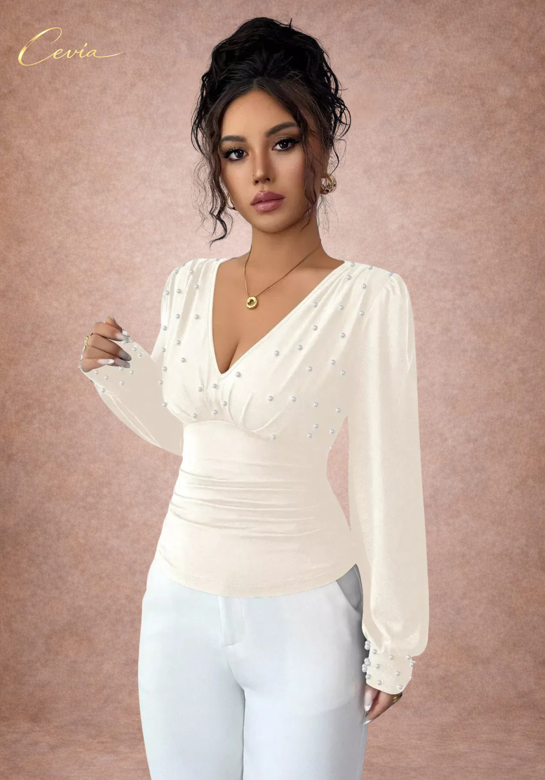 The Marivelle Pearl-Ruched Silhouette Top