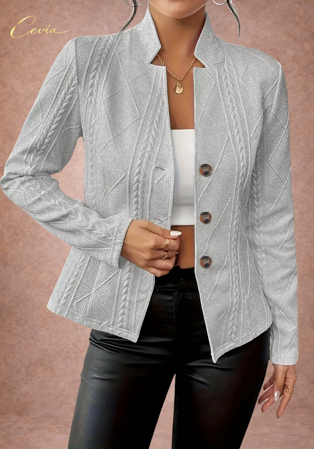 The Elenvara Sculpted-Texture White Blazer