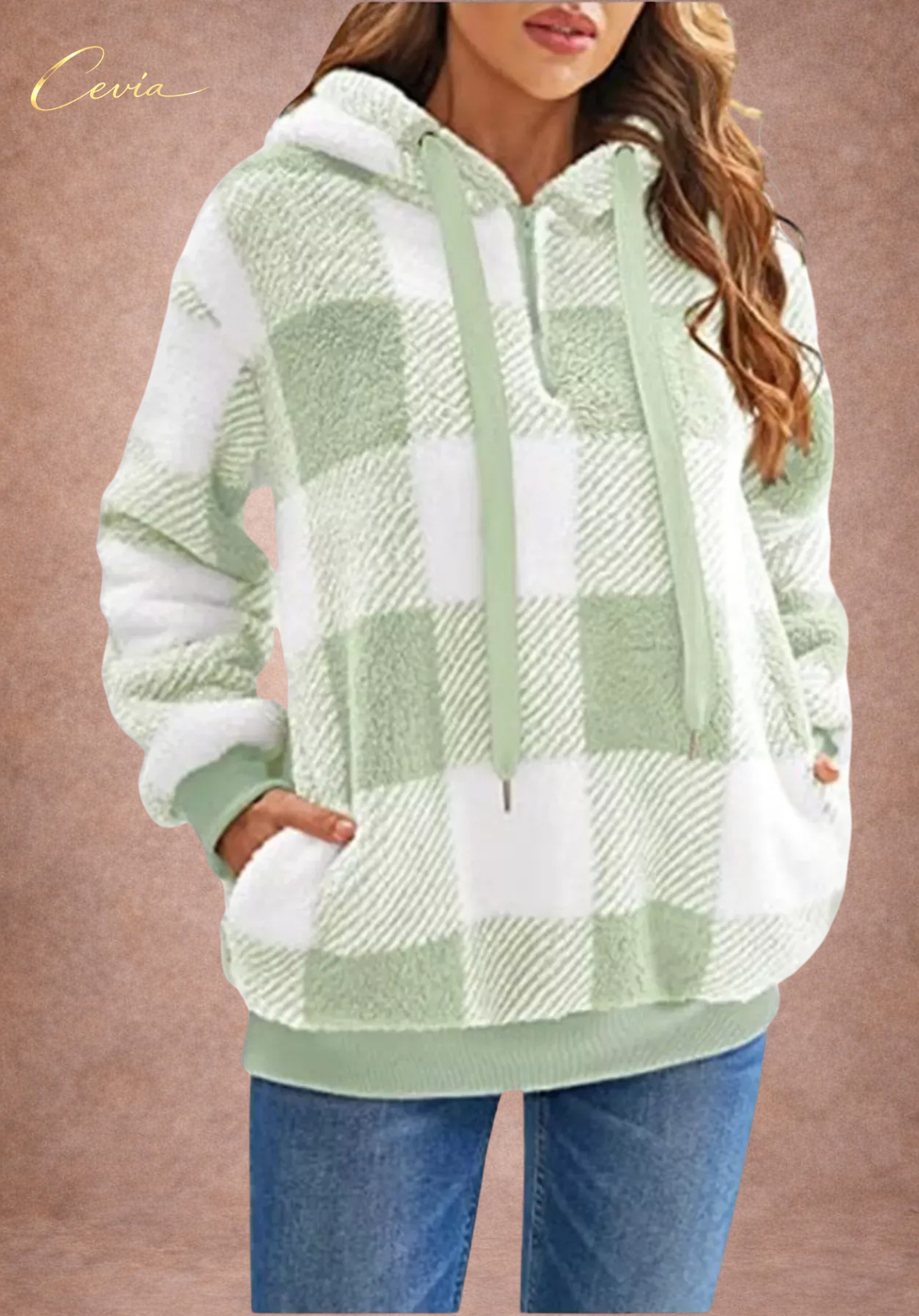The Marcellinne Checkered Sherpa Hoodie plus size