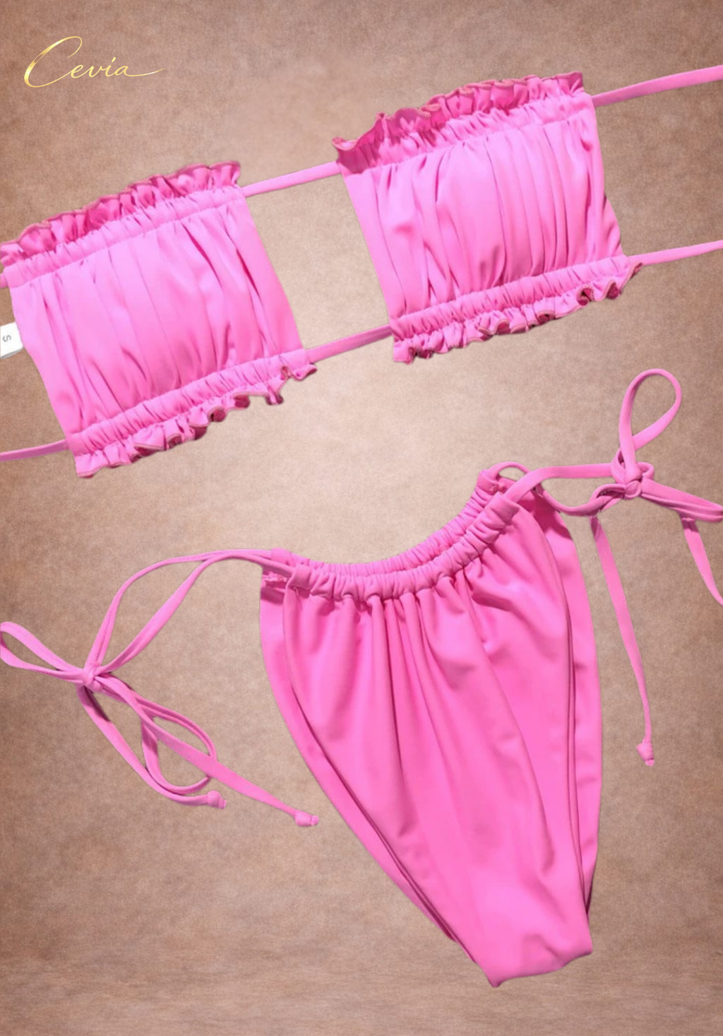 Lilac Dot Ruched Bandeau Bikini Set