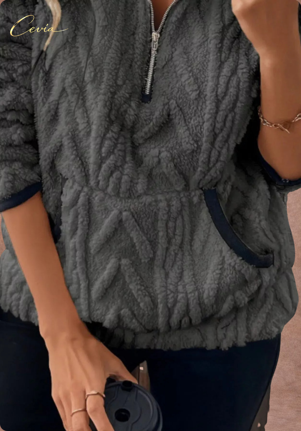 The Ivoria Textured Sherpa Half-Zip Plus Size