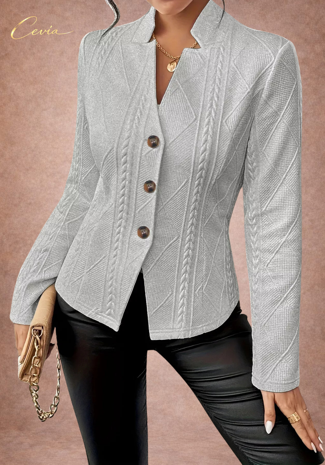 The Elenvara Sculpted-Texture White Blazer