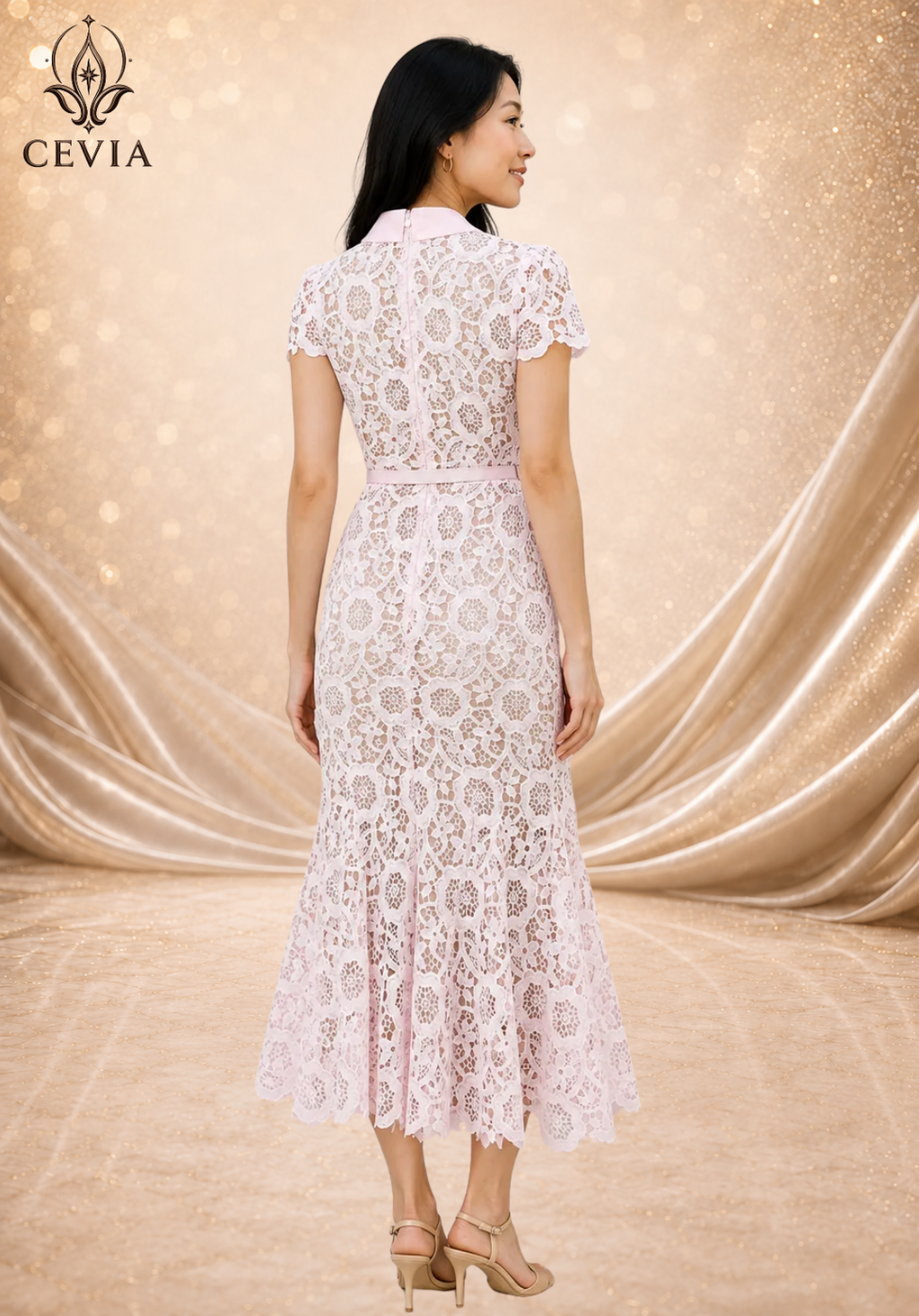 The Floral Lace Collared Mermaid Midi Dress
