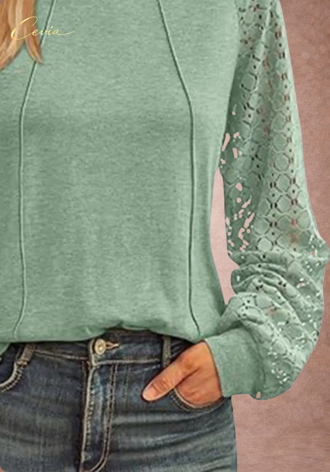 The Lysandra Lace-Sleeve Seamline Top