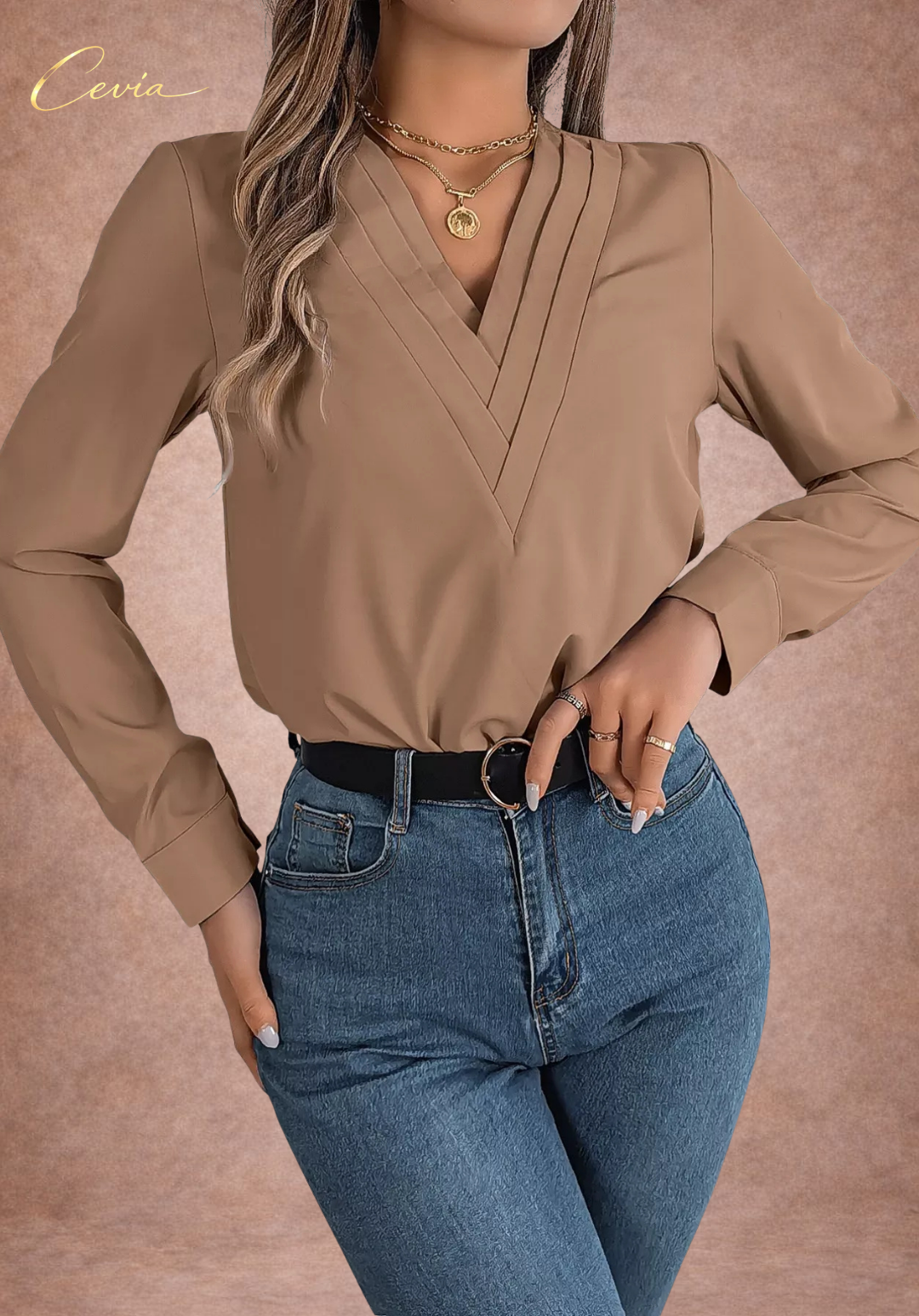 The Celestine Pleat-Detail Luxe Blouse