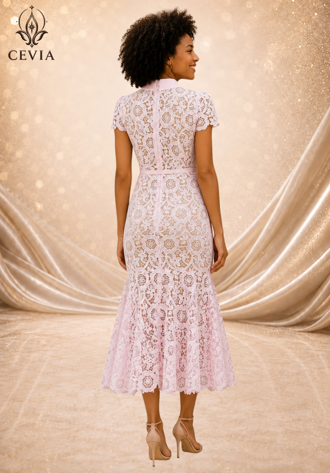 The Floral Lace Collared Mermaid Midi Dress