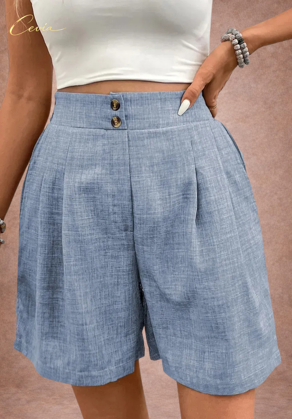 CEVIA High-Waist Button Shorts